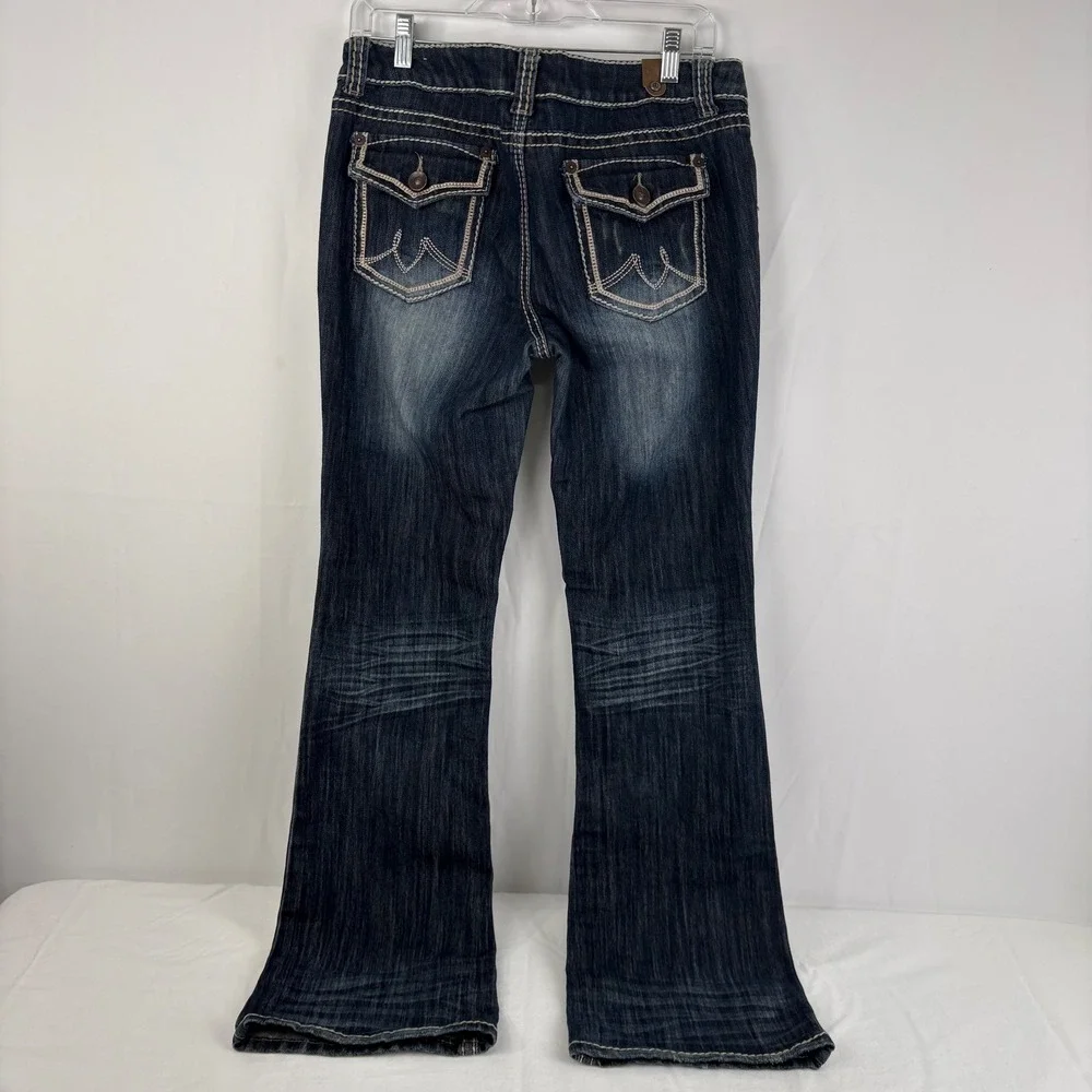 YMI Lowrise Bootcut Dark Wash Embellished Flap Pockets Jeans Y2K Size 11 (32x32)